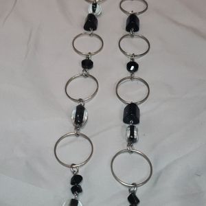 Black & silver crystal long necklace